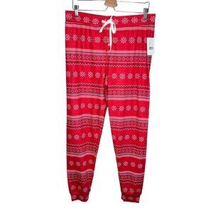 P.J. Salvage Red Fair Isle Snow Flake Kisses Womens Pajama Pants Large